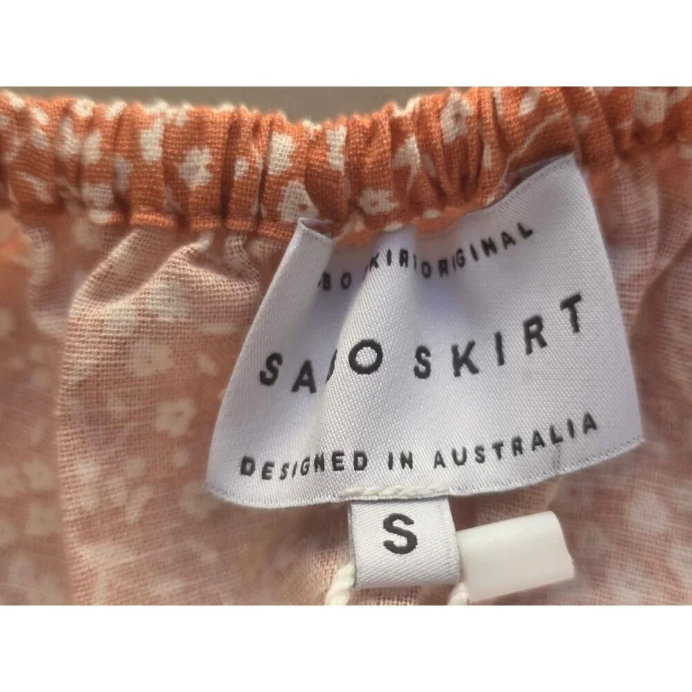 Sabo Skirt Neviah Crop Top Womens S Peach Floral Puff Sleeve Tie Front Crop NWT - Picture 5 of 9
